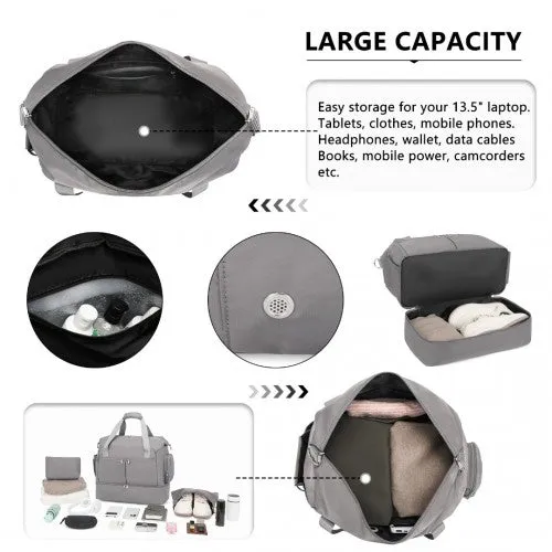Kono Waterproof Multi-Pocket Travel Duffel Bag Set With Dedicated Shoe Compartment - Grey