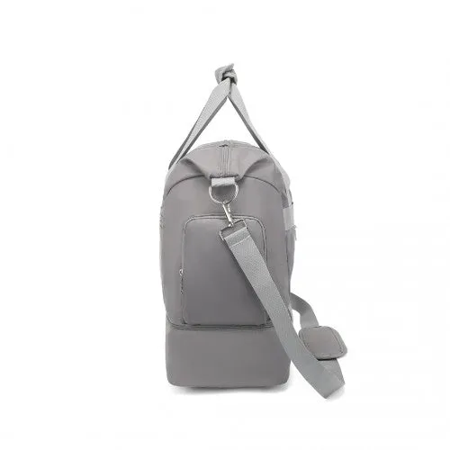 Kono Waterproof Multi-Pocket Travel Duffel Bag Set With Dedicated Shoe Compartment - Grey