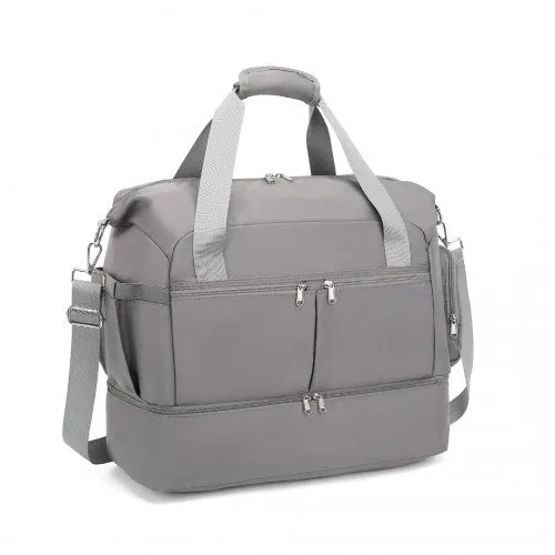Kono Waterproof Multi-Pocket Travel Duffel Bag Set With Dedicated Shoe Compartment - Grey