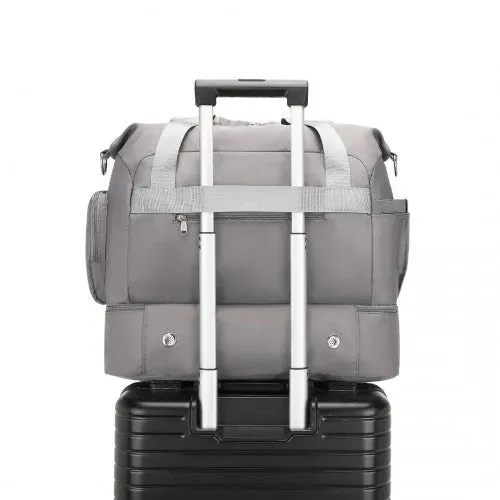 Kono Waterproof Multi-Pocket Travel Duffel Bag Set With Dedicated Shoe Compartment - Grey