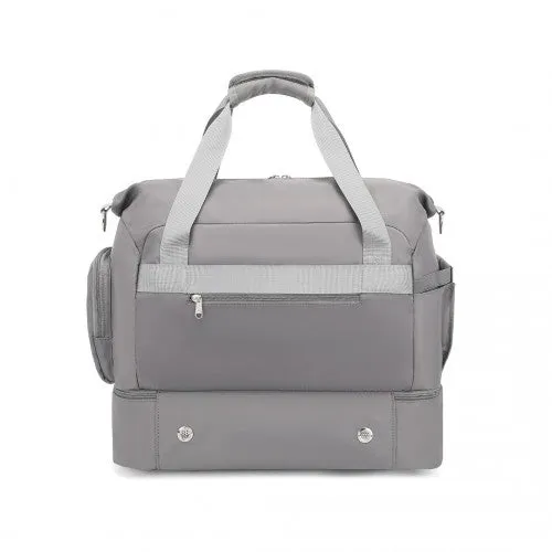 Kono Waterproof Multi-Pocket Travel Duffel Bag Set With Dedicated Shoe Compartment - Grey