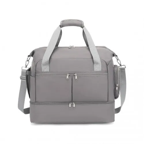 Kono Waterproof Multi-Pocket Travel Duffel Bag Set With Dedicated Shoe Compartment - Grey
