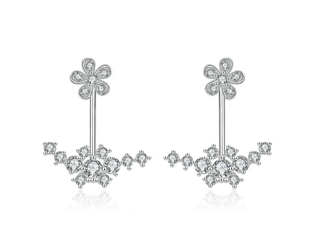 Korean style platinum white plated earrings with cubic zircons