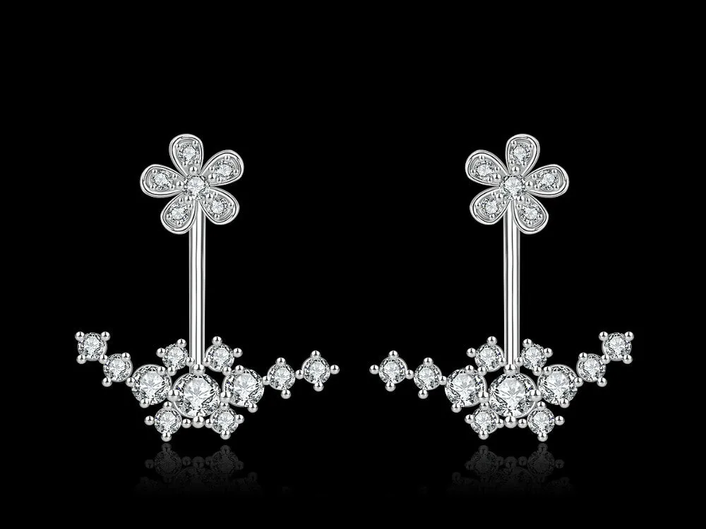 Korean style platinum white plated earrings with cubic zircons