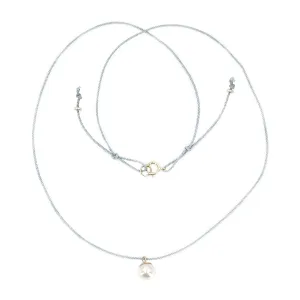 Kumihimo Braided Light Blue Silk Vintage Akoya Saltwater Cultured Pearl Adjustable Necklace-14K Yellow Gold