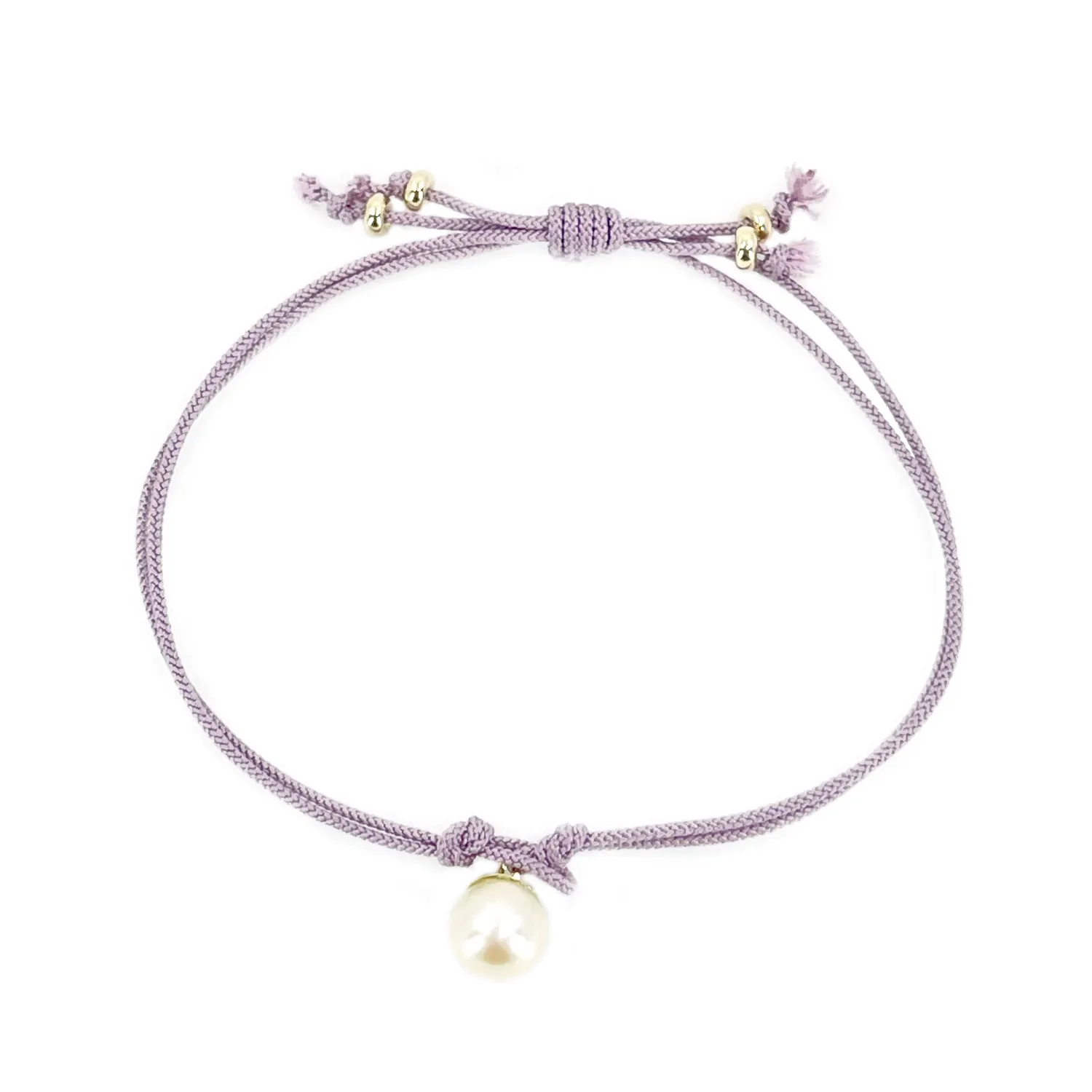 Kumihimo Braided Light Purple Silk Vintage Akoya Saltwater Cultured Pearl Adjustable Bracelet-14K Yellow Gold