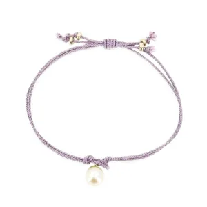 Kumihimo Braided Light Purple Silk Vintage Akoya Saltwater Cultured Pearl Adjustable Bracelet-14K Yellow Gold