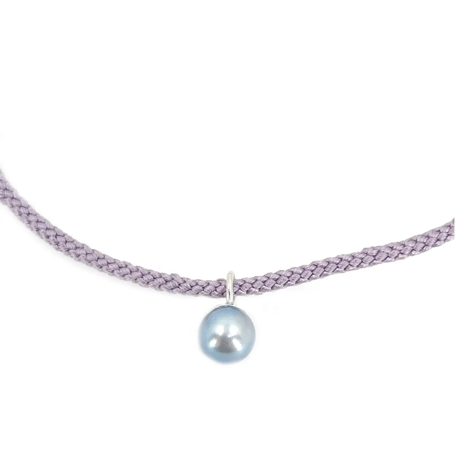 Kumihimo Braided Light Purple Silk Vintage Blue Akoya Saltwater Cultured Pearl Necklace-Sterling Silver 18 Inch