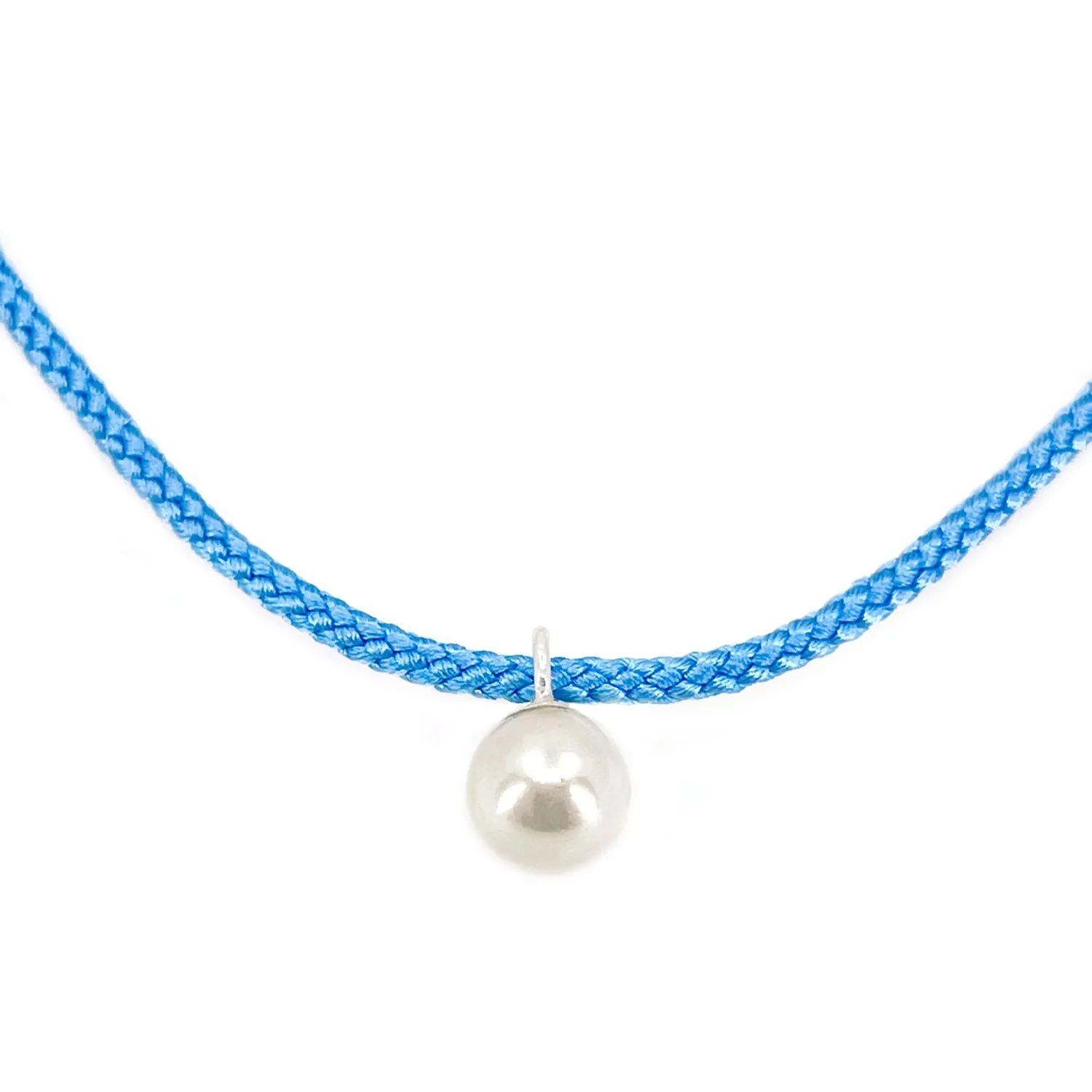 Kumihimo Braided Sea Blue Silk Vintage Akoya Saltwater Cultured Pearl Necklace-Sterling Silver 18 Inch