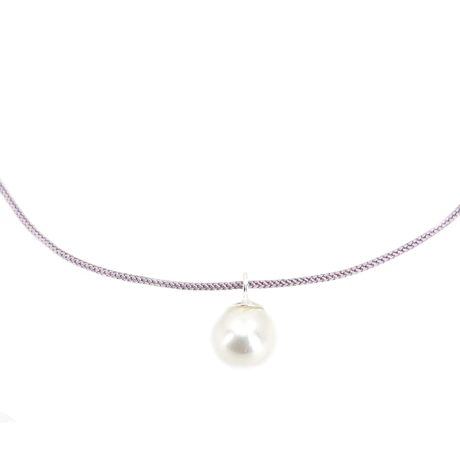 Kumihimo Braided Silk Light Purple Akoya Saltwater Cultured Pearl Adjustable Necklace-Sterling Silver