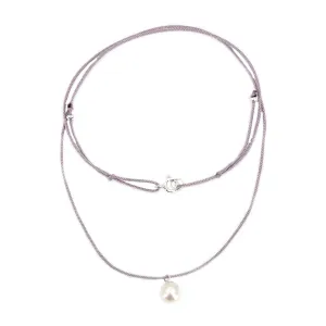 Kumihimo Braided Silk Light Purple Akoya Saltwater Cultured Pearl Adjustable Necklace-Sterling Silver