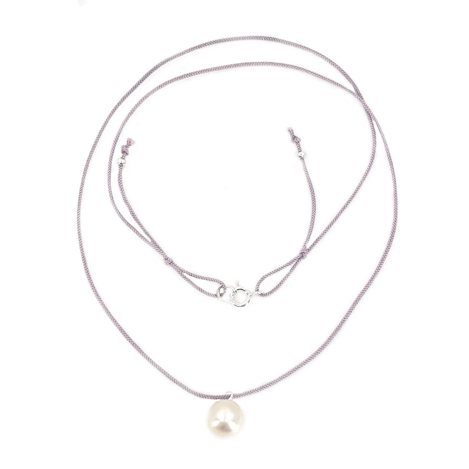 Kumihimo Braided Silk Light Purple Large Akoya Saltwater Cultured Pearl Adjustable Necklace-Sterling Silver