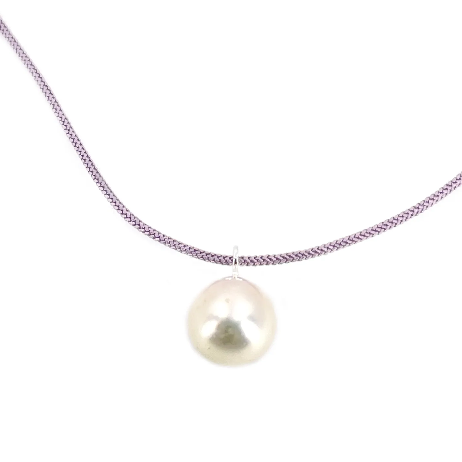 Kumihimo Braided Silk Light Purple Large Akoya Saltwater Cultured Pearl Adjustable Necklace-Sterling Silver