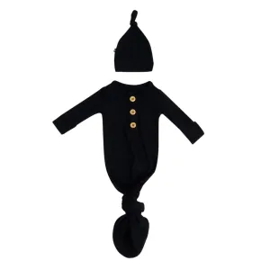 Kyte Baby Ribbed Knotted Gown & Hat - Midnight