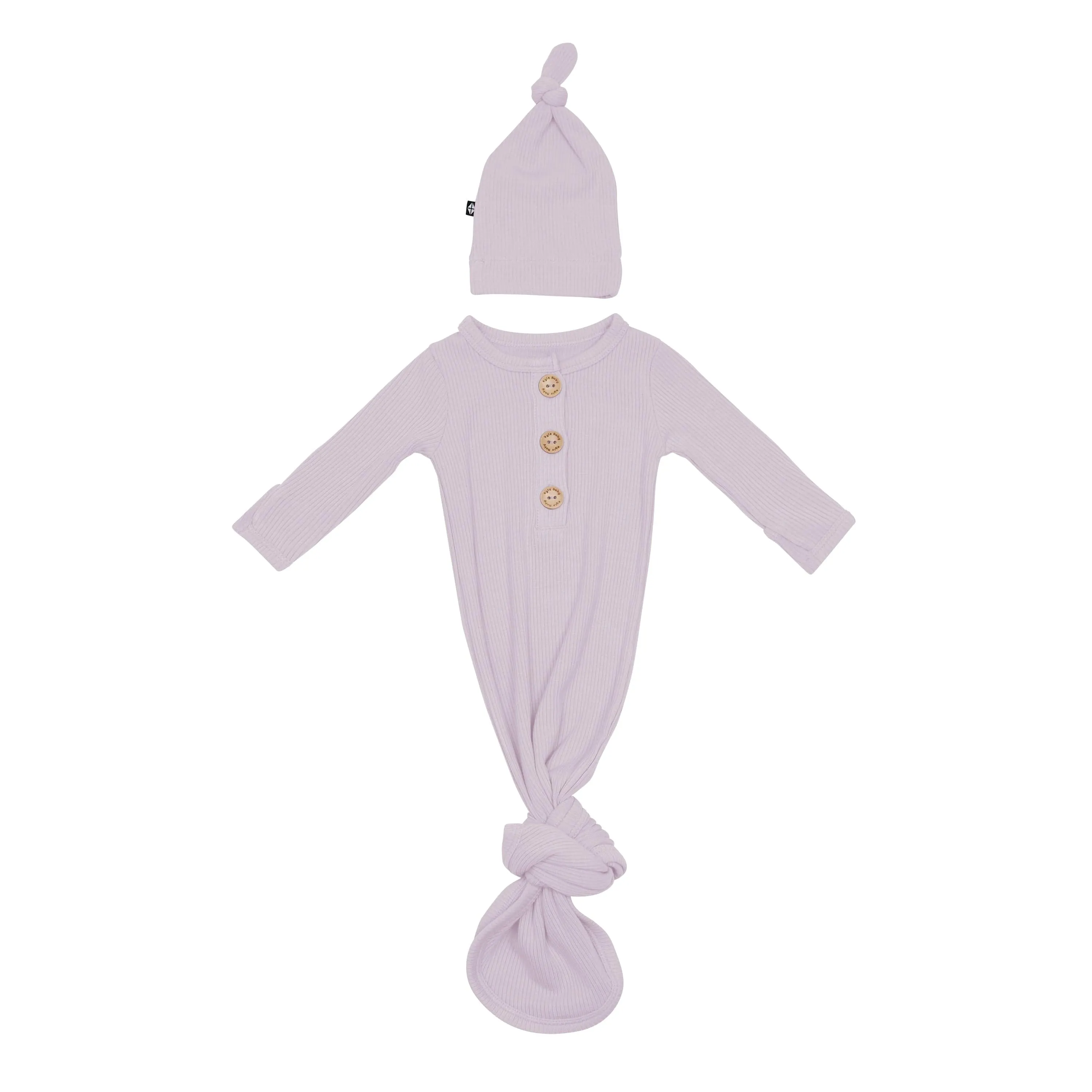 Kyte Baby Ribbed Knotted Gown & Hat - Wisteria