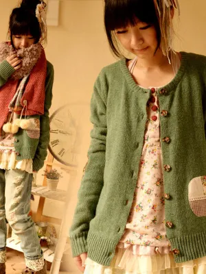 lace pocket knit cardigan