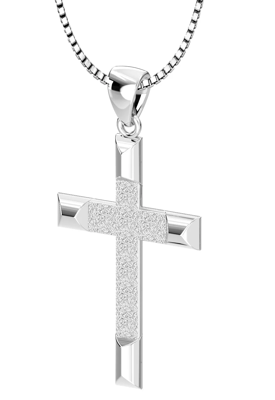 Ladies 925 Sterling Silver High Polished Cross Pendant Necklace, 32mm