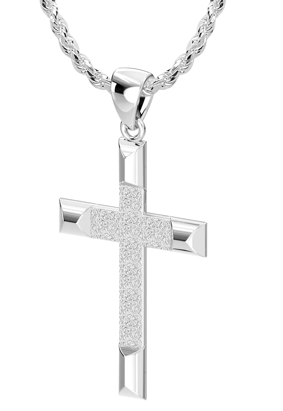 Ladies 925 Sterling Silver High Polished Cross Pendant Necklace, 32mm