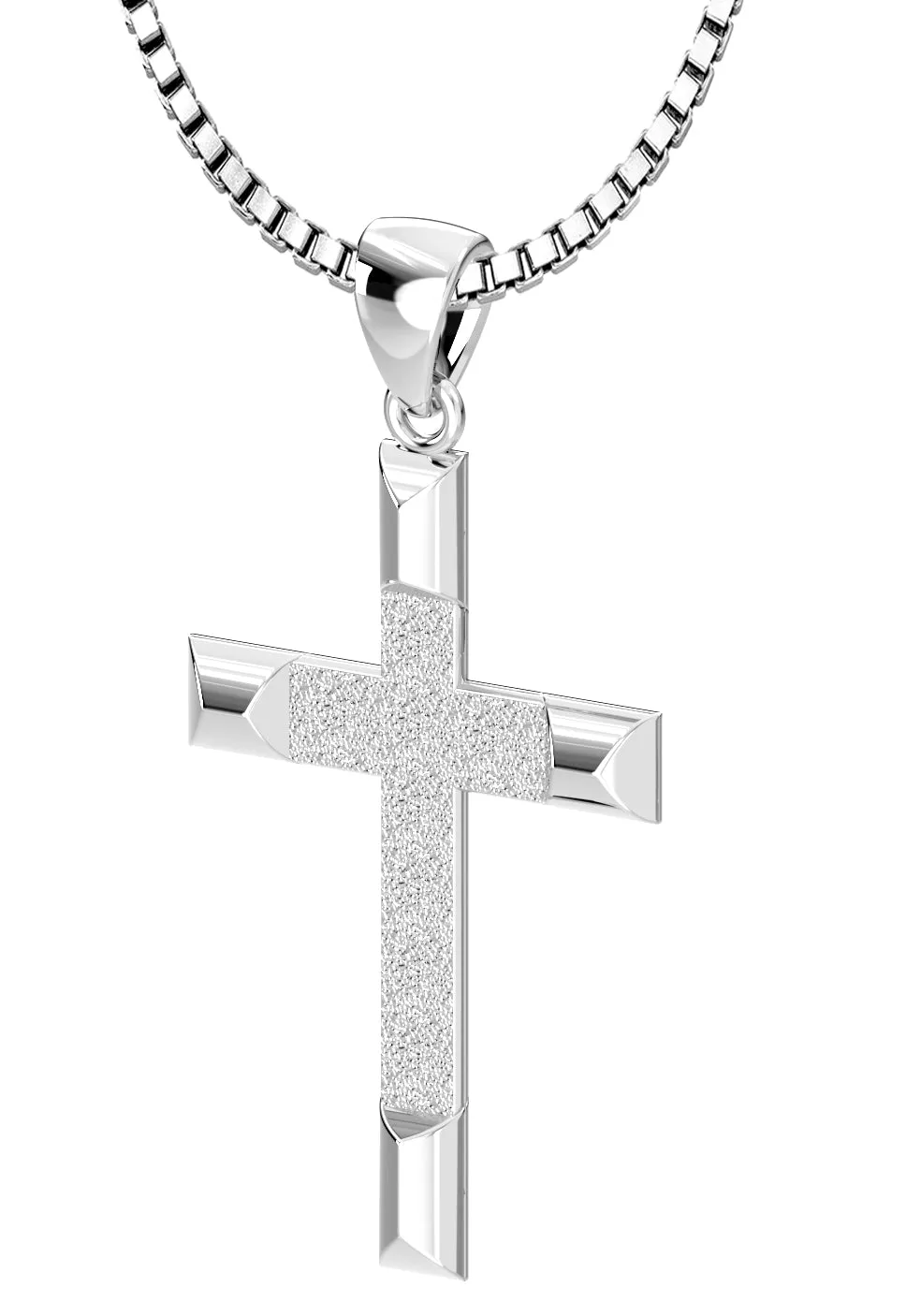 Ladies 925 Sterling Silver High Polished Cross Pendant Necklace, 32mm