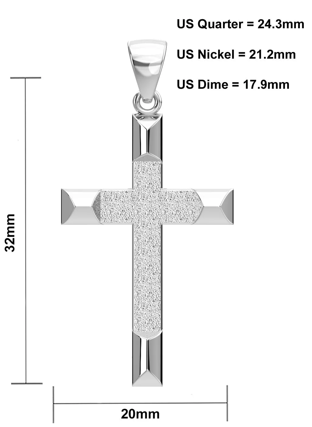 Ladies 925 Sterling Silver High Polished Cross Pendant Necklace, 32mm