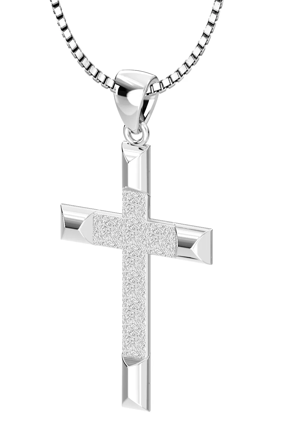 Ladies 925 Sterling Silver High Polished Cross Pendant Necklace, 32mm