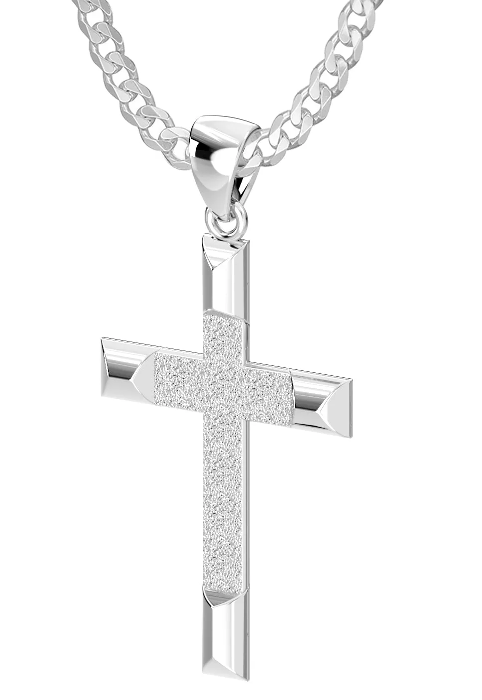 Ladies 925 Sterling Silver High Polished Cross Pendant Necklace, 32mm