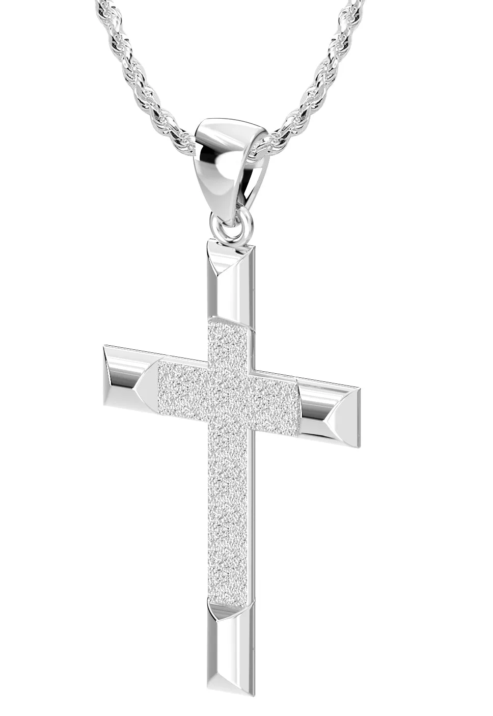 Ladies 925 Sterling Silver High Polished Cross Pendant Necklace, 32mm