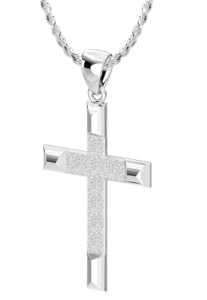 Ladies 925 Sterling Silver High Polished Cross Pendant Necklace, 32mm