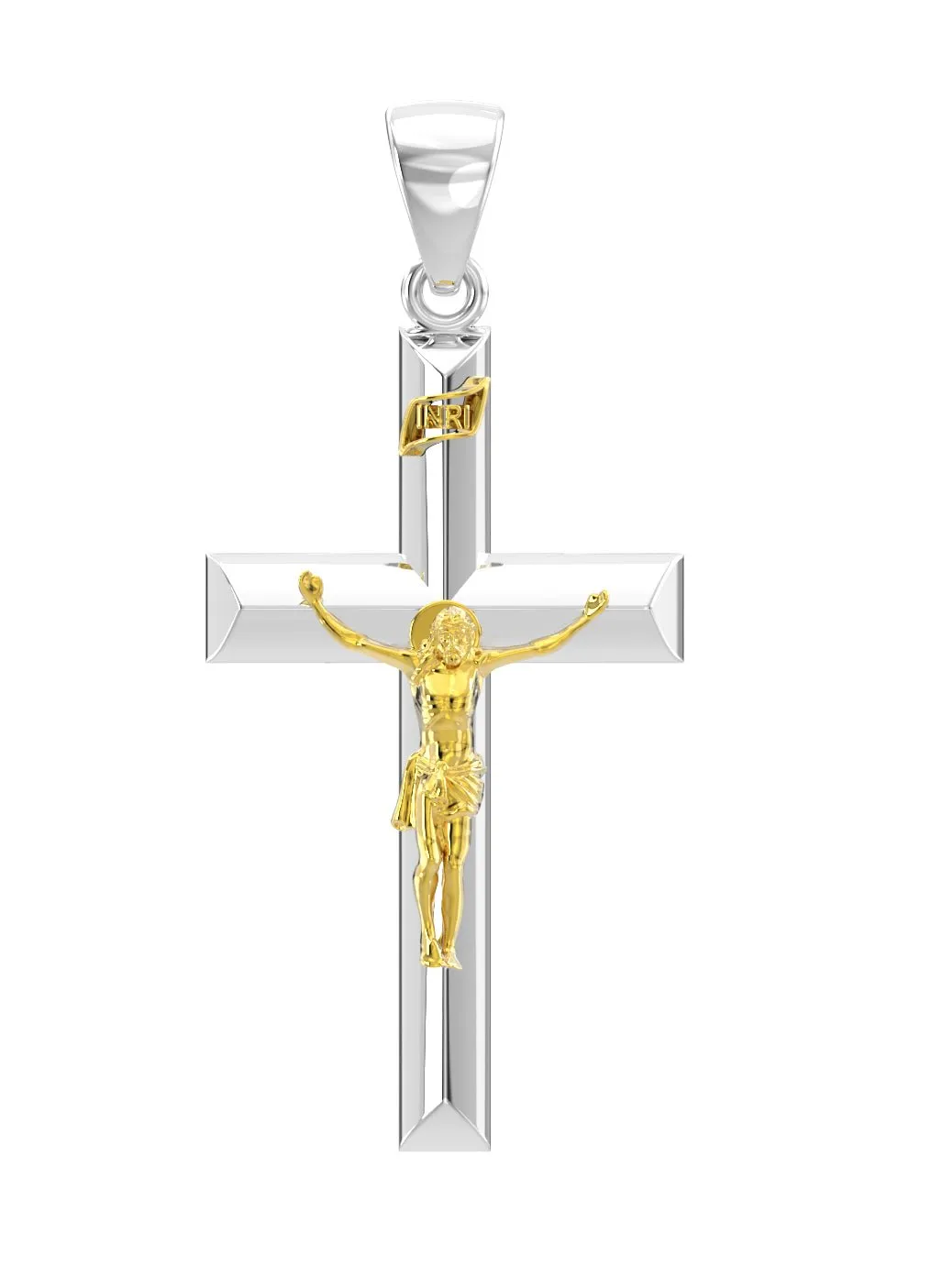 Ladies 925 Sterling Silver High Polished Crucifix Cross Pendant Necklace, 32mm