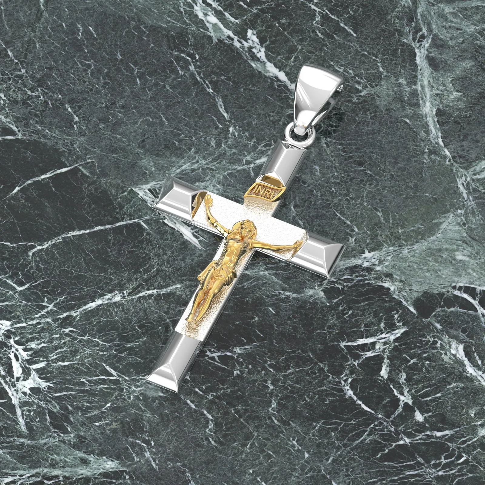 Ladies 925 Sterling Silver High Polished Crucifix Cross Pendant Necklace, 32mm