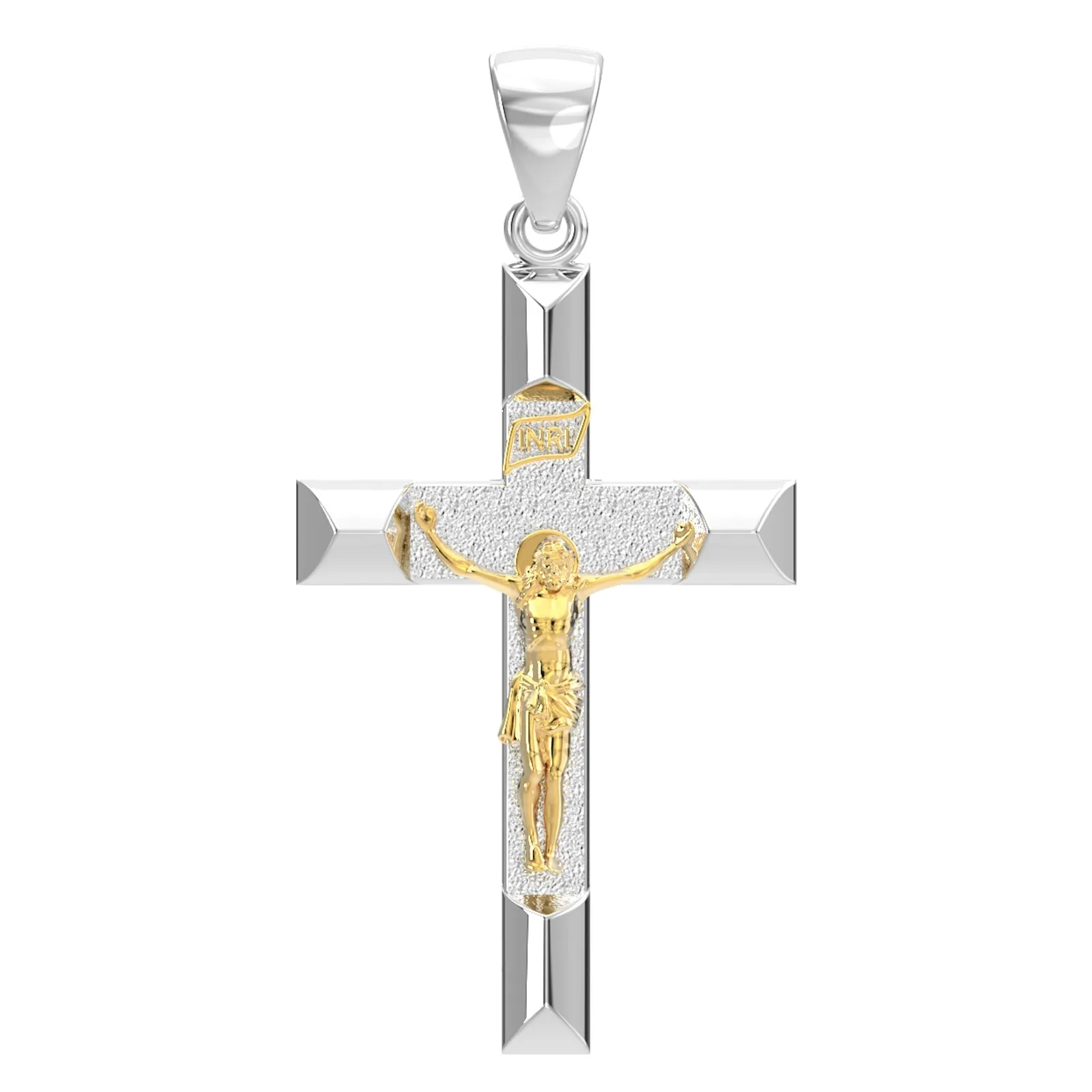 Ladies 925 Sterling Silver High Polished Crucifix Cross Pendant Necklace, 32mm
