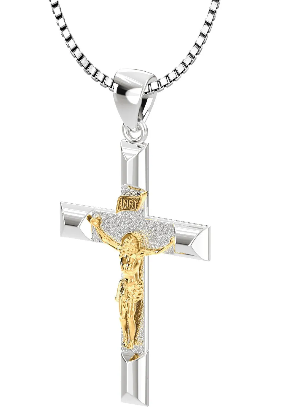 Ladies 925 Sterling Silver High Polished Crucifix Cross Pendant Necklace, 32mm