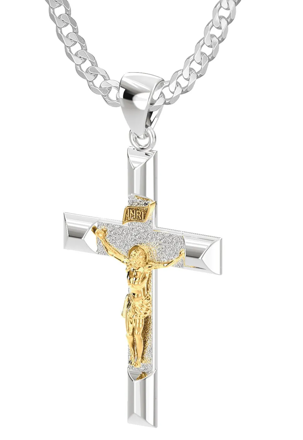 Ladies 925 Sterling Silver High Polished Crucifix Cross Pendant Necklace, 32mm