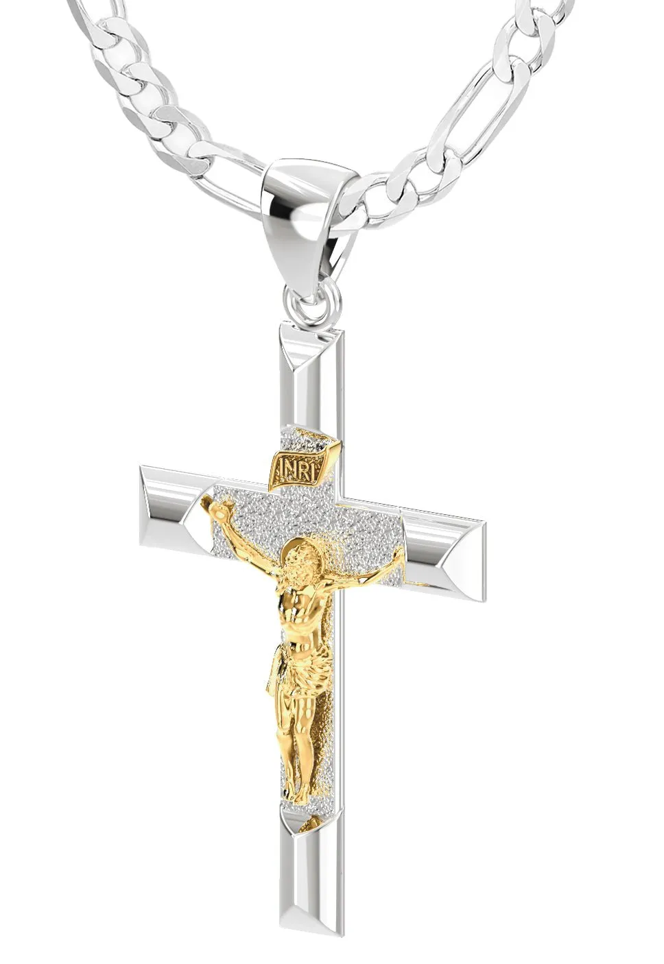 Ladies 925 Sterling Silver High Polished Crucifix Cross Pendant Necklace, 32mm