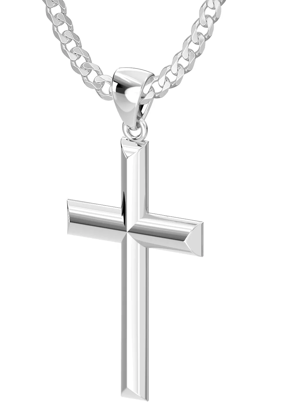 Ladies Solid 925 Sterling Silver High Polished Cross Pendant Necklace, 32mm