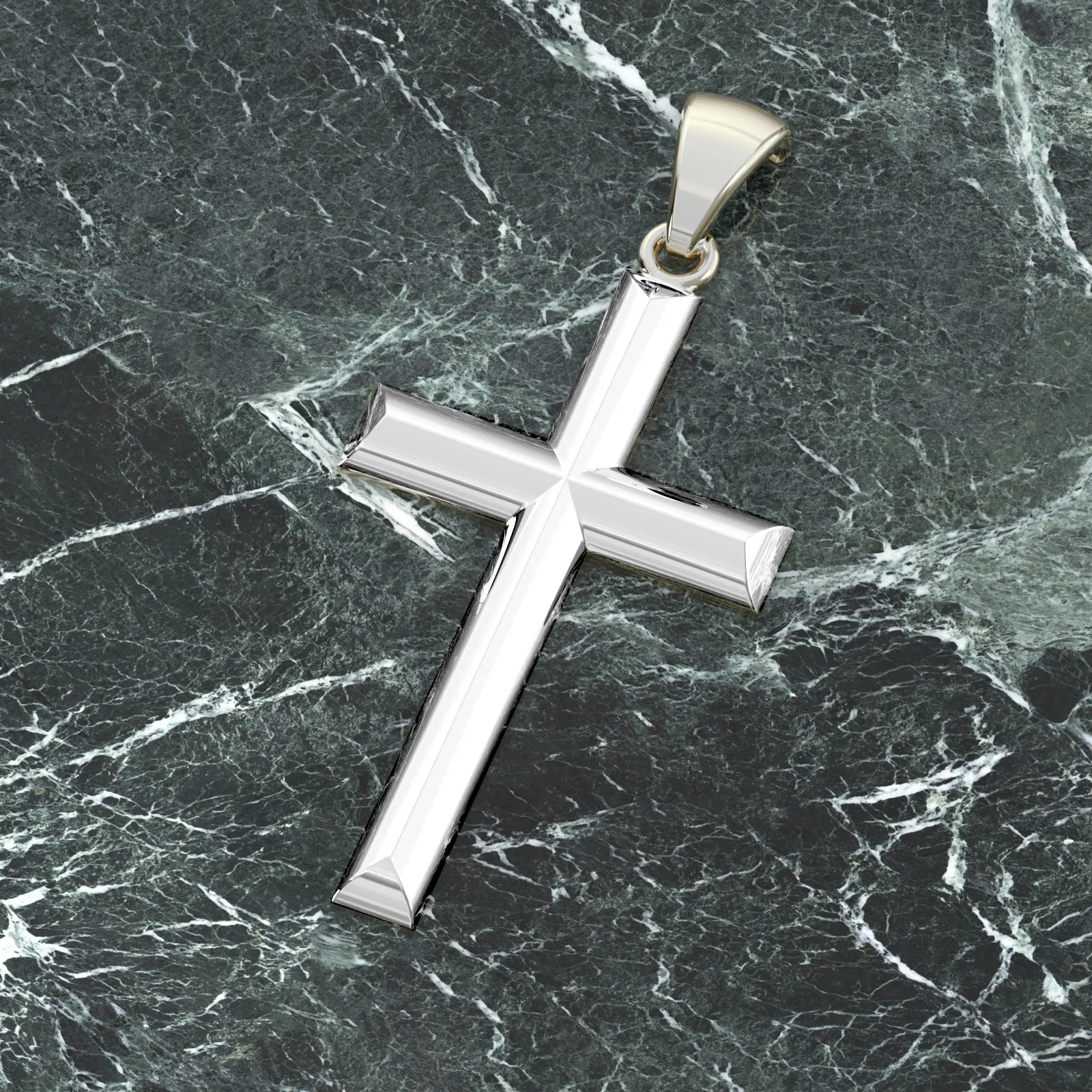 Ladies Solid 925 Sterling Silver High Polished Cross Pendant Necklace, 32mm