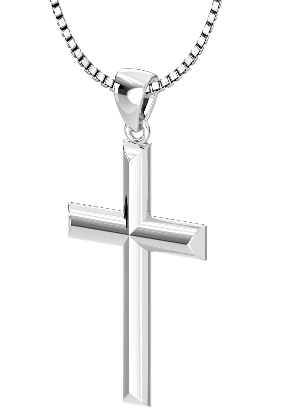 Ladies Solid 925 Sterling Silver High Polished Cross Pendant Necklace, 32mm