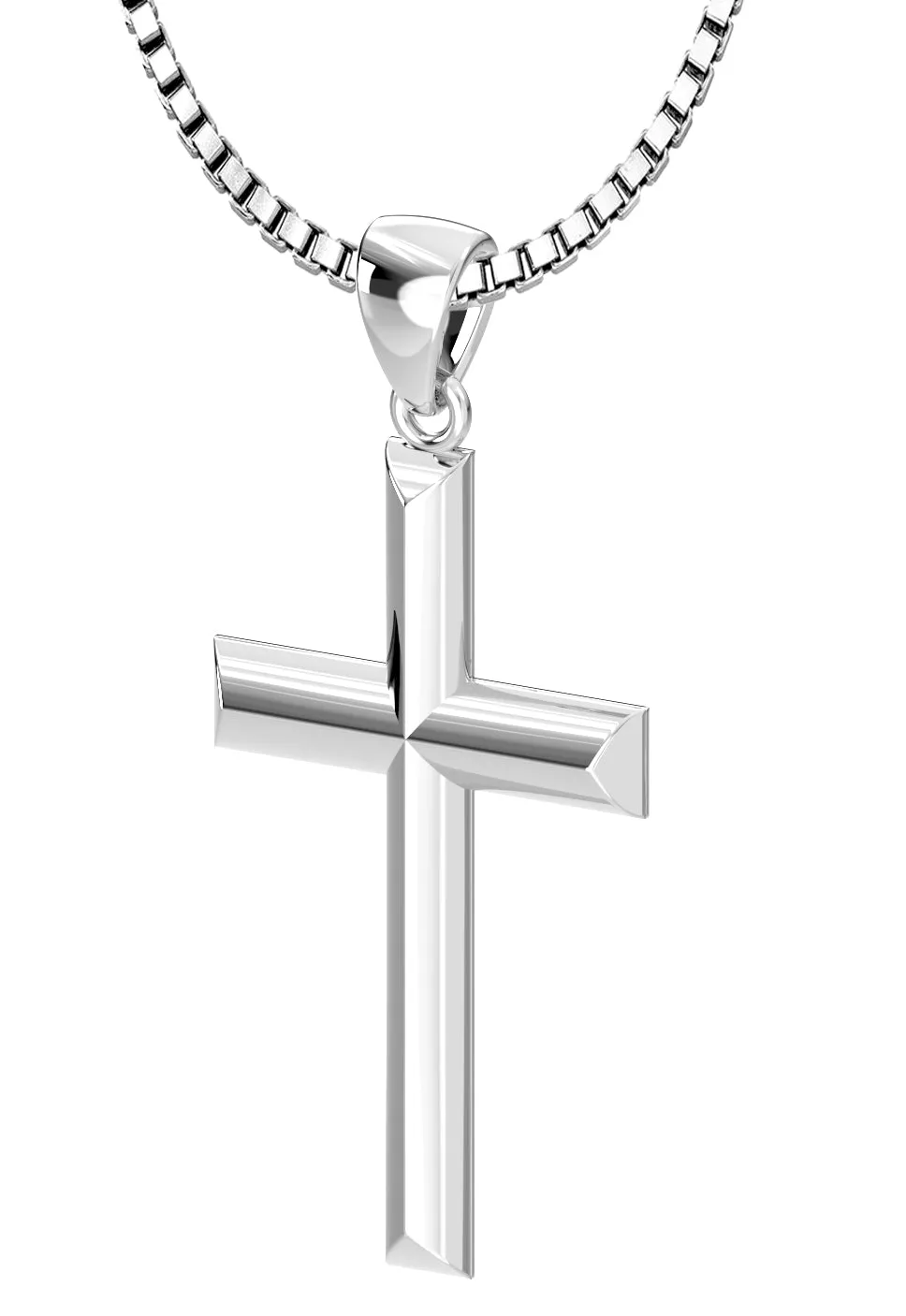 Ladies Solid 925 Sterling Silver High Polished Cross Pendant Necklace, 32mm