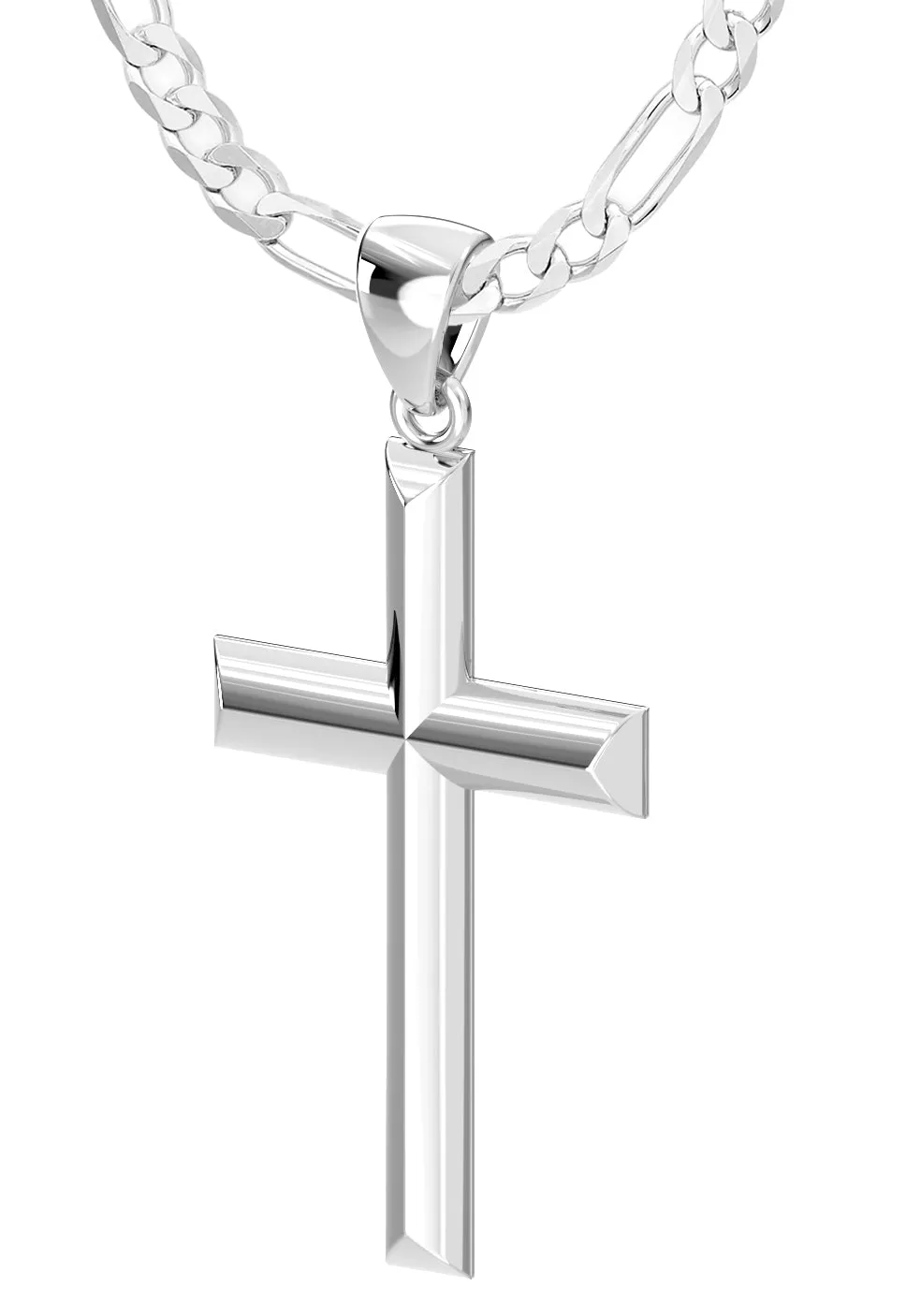 Ladies Solid 925 Sterling Silver High Polished Cross Pendant Necklace, 32mm