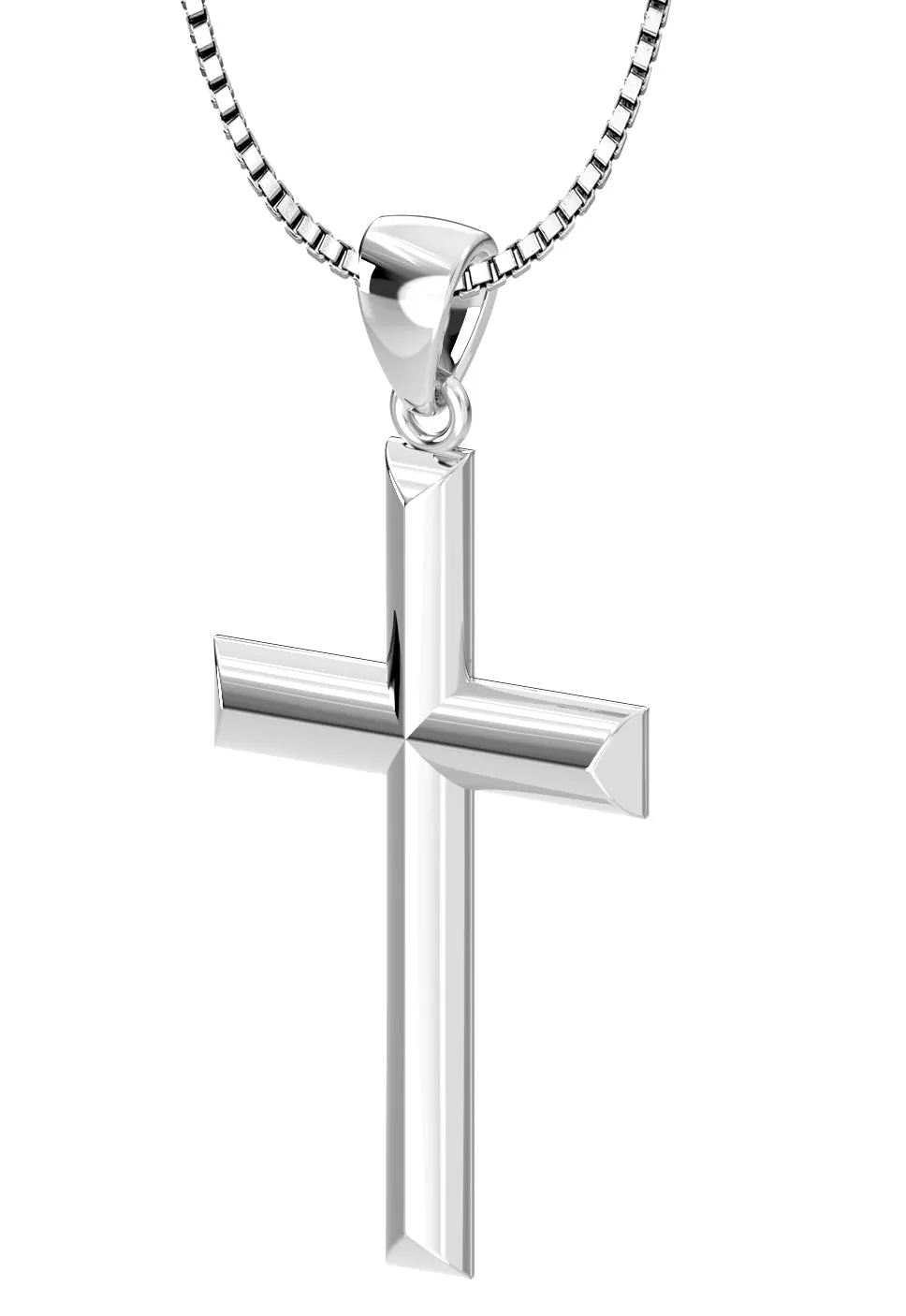Ladies Solid 925 Sterling Silver High Polished Cross Pendant Necklace, 32mm