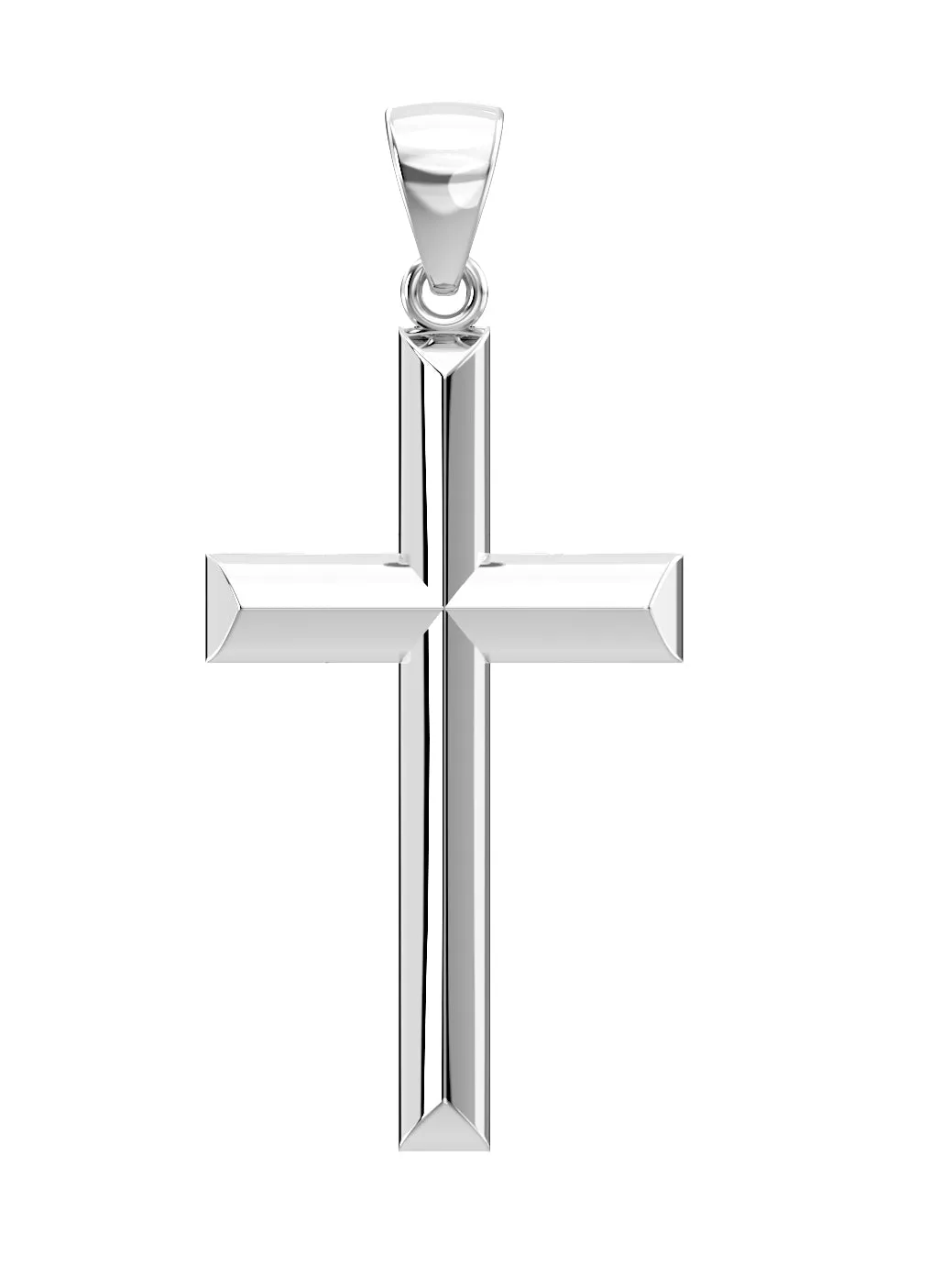 Ladies Solid 925 Sterling Silver High Polished Cross Pendant Necklace, 32mm