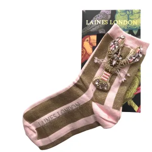 Laines London Pink & Gold Sparkle Socks - Pink Lobster