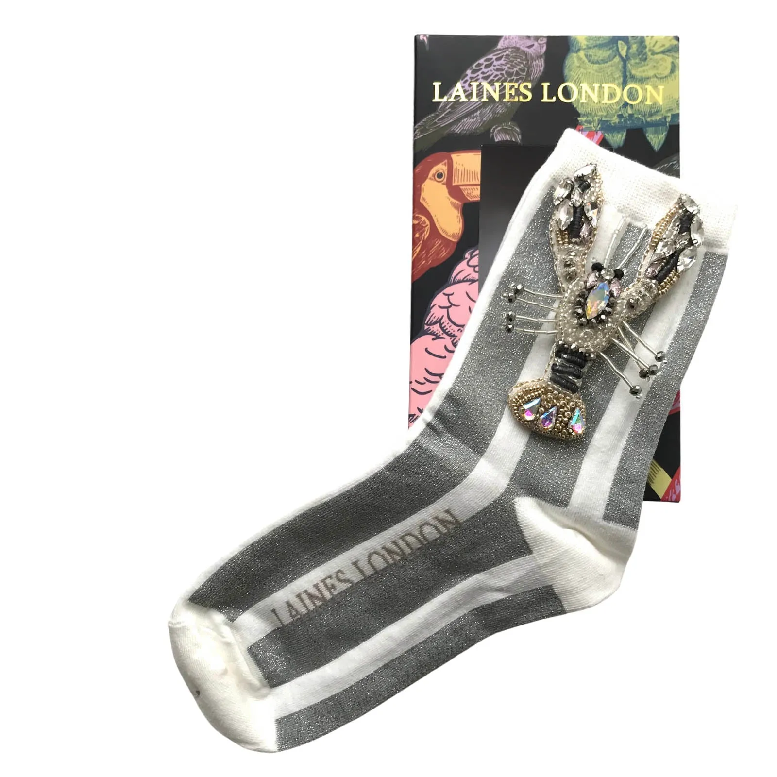 Laines London White & Silver Sparkle Socks - White Lobster