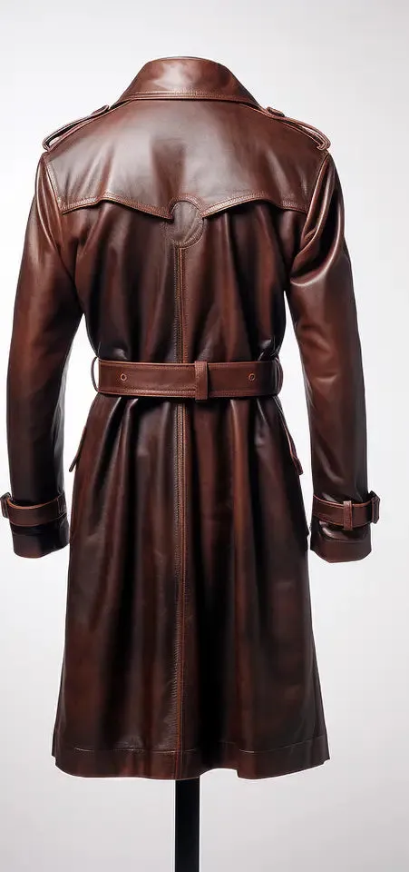 Lambskin Leather Red Winter Warm Trench Coat Overcoat