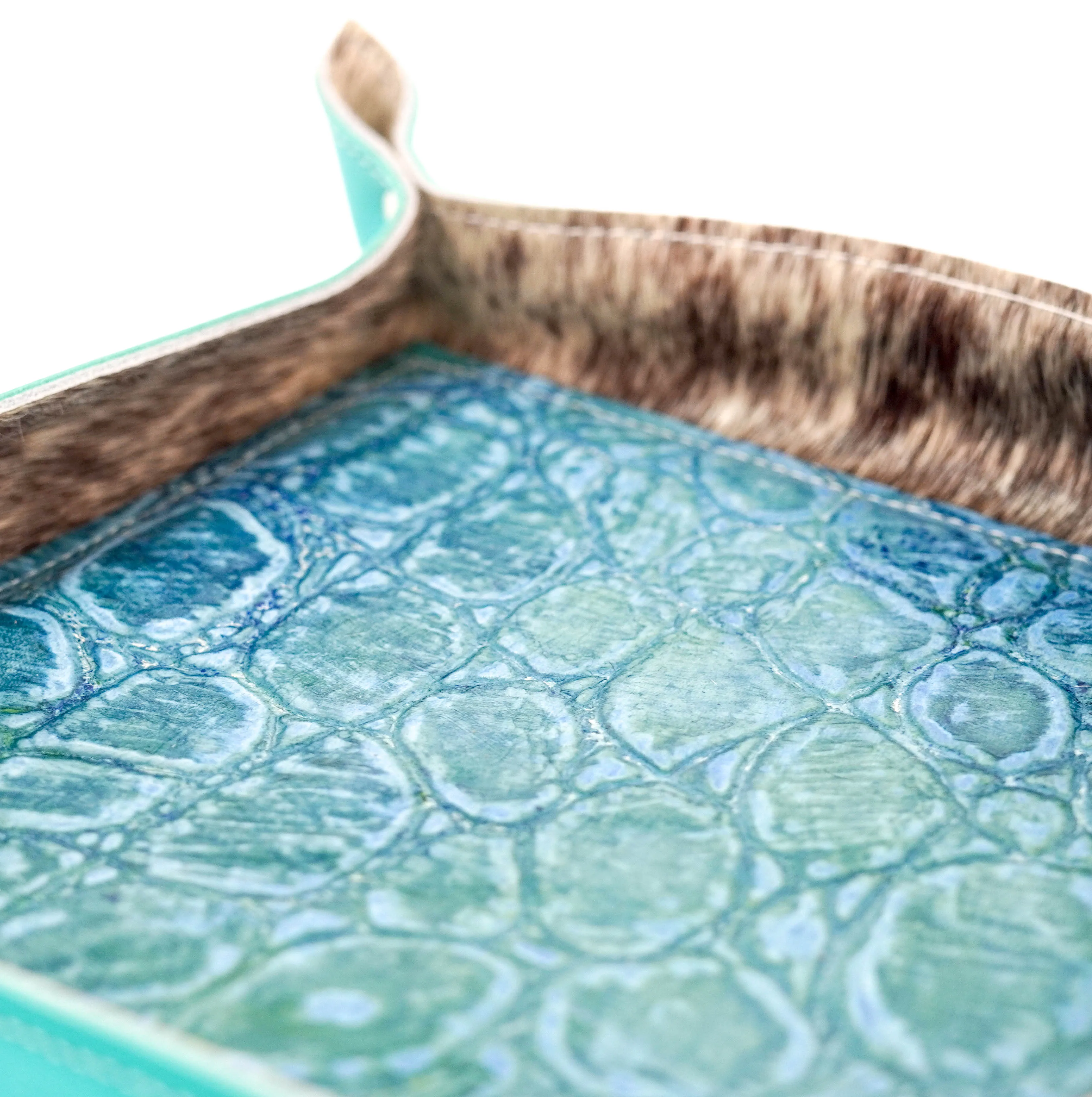 Large Tray - Smooth Turquoise Leather w/ Mermaid Tortoise