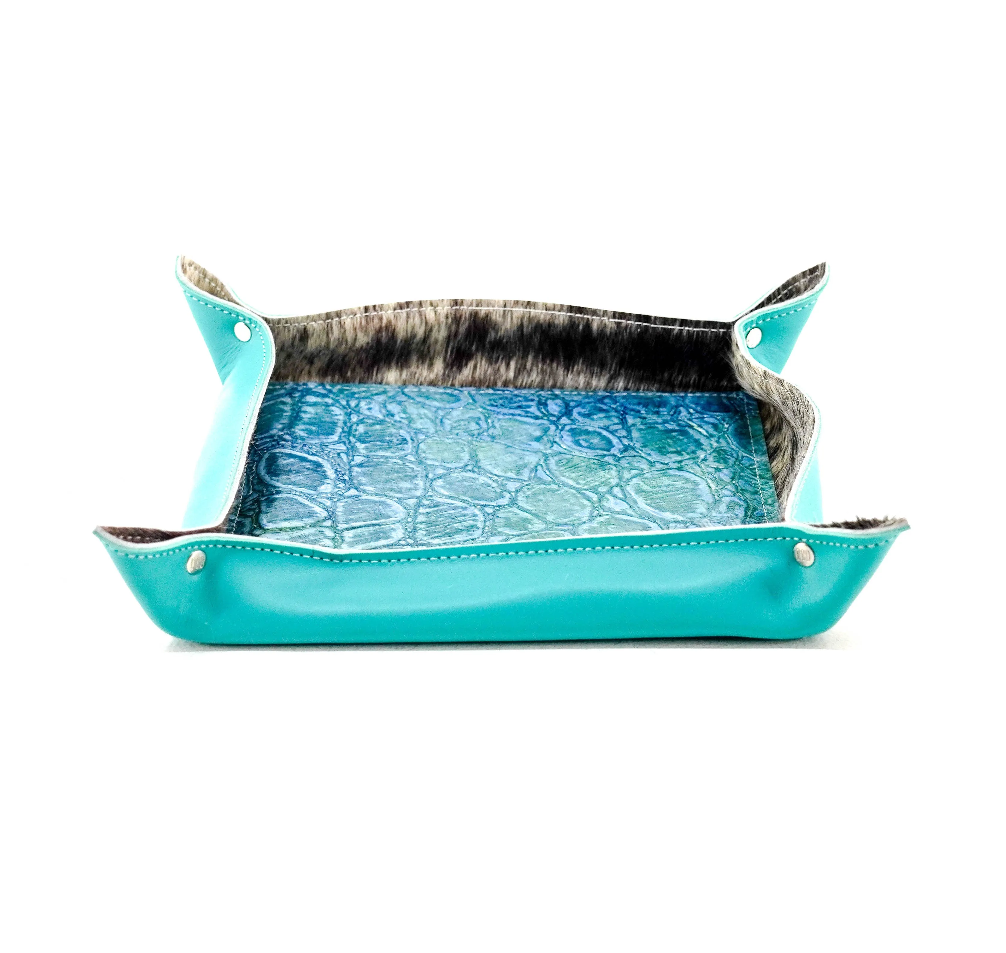 Large Tray - Smooth Turquoise Leather w/ Mermaid Tortoise