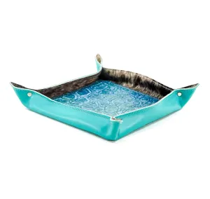 Large Tray - Smooth Turquoise Leather w/ Mermaid Tortoise