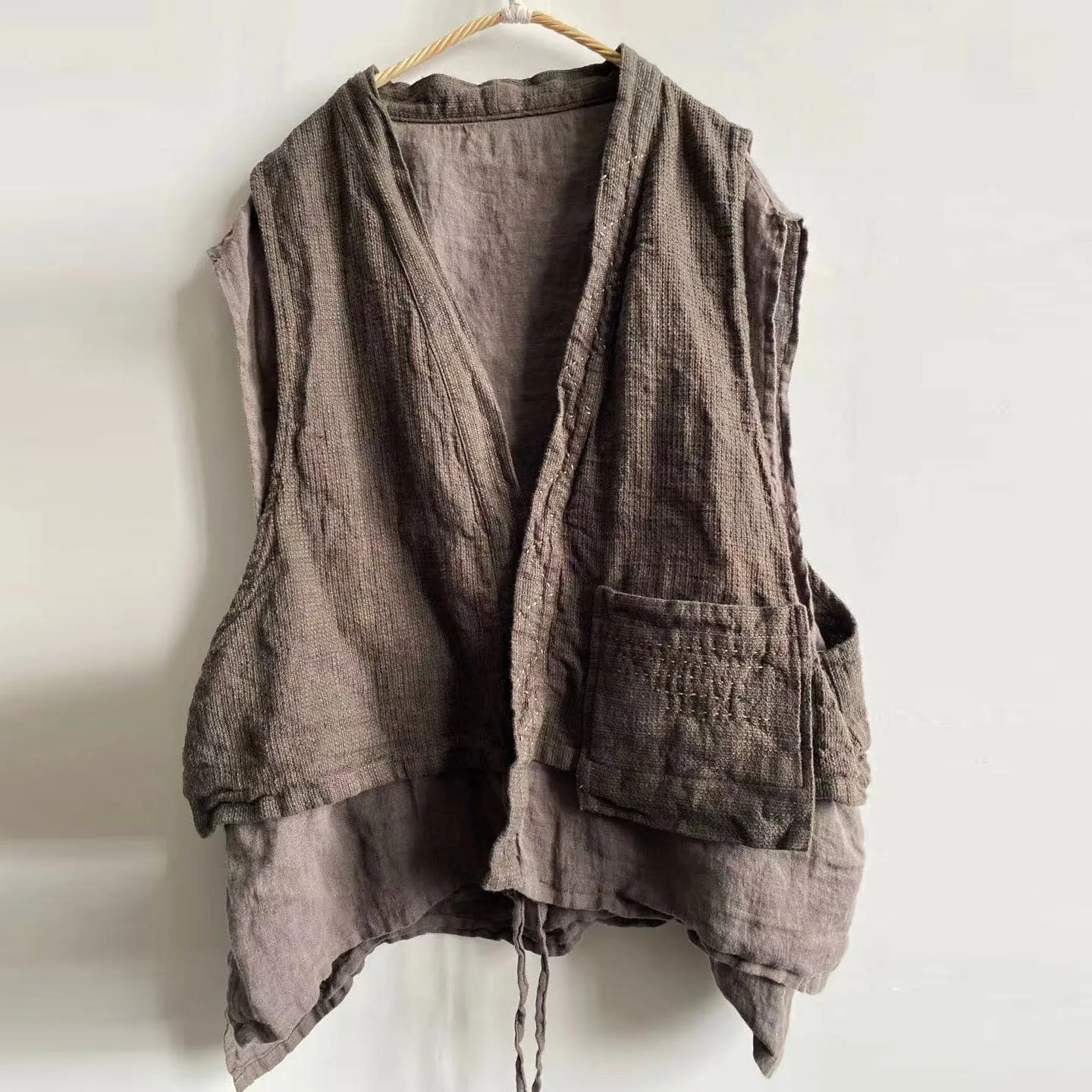 Layered Pocket Linen Vest