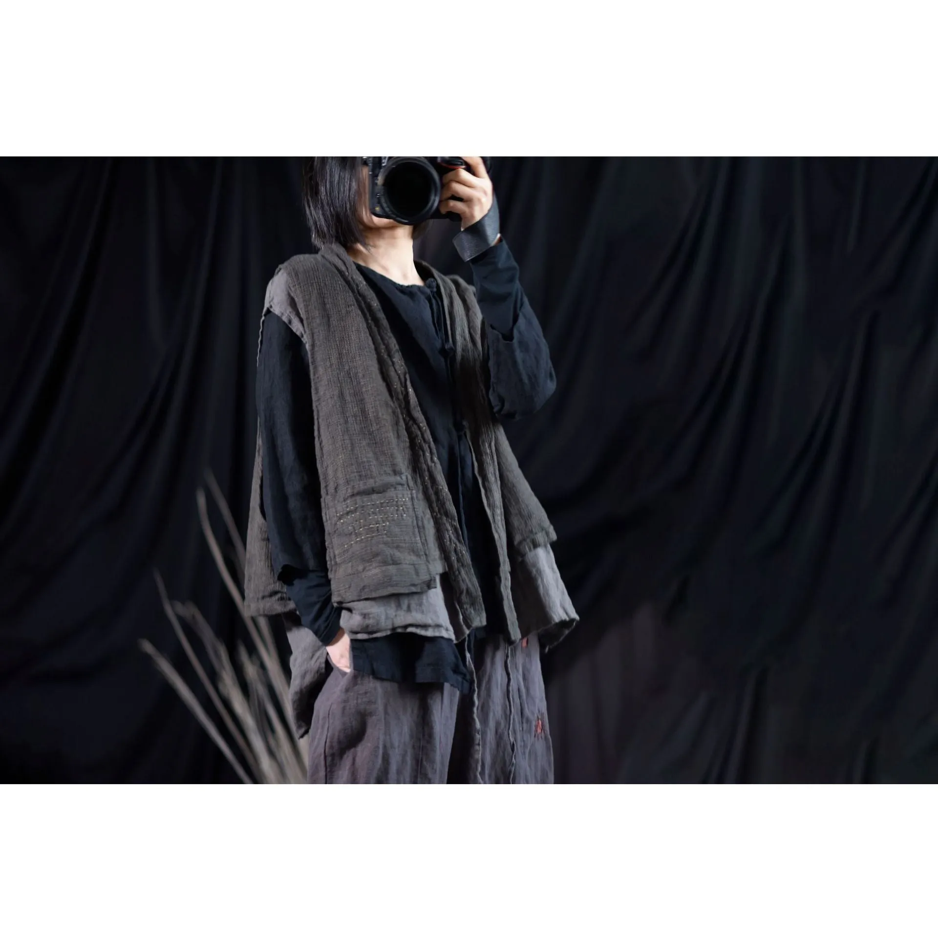 Layered Pocket Linen Vest