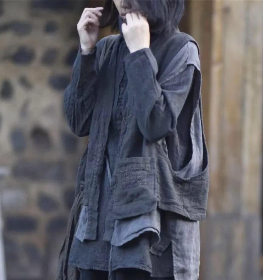 Layered Pocket Linen Vest